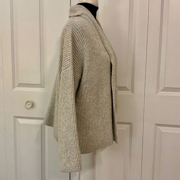 Joie Light Grey Long Sleeve Shawl Collar Open Cardigan Sweater Medium - Picture 7 of 10